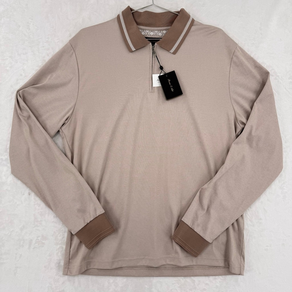 Porter & Ash Tan Long Sleeve Polo Shirt Golf Quarter Zip Preppy Men’s Sz XL